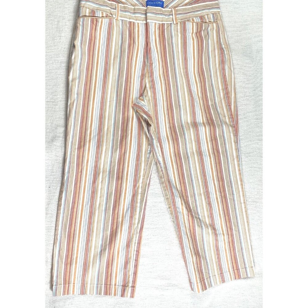Dockers Womens Striped Barcode Capri Nouveau Multicolored Orange Peach Green 10